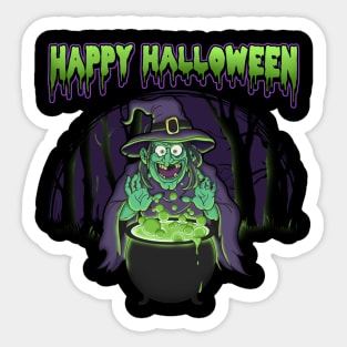 Scary Witch Happy Halloween Cauldron Potion Sticker